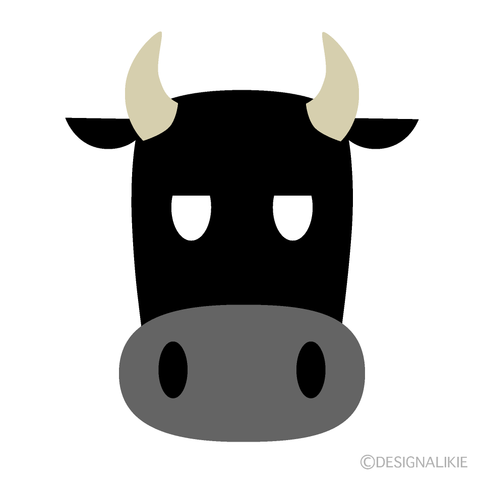 間抜けな黒牛の顔イラストのフリー素材 イラストイメージ