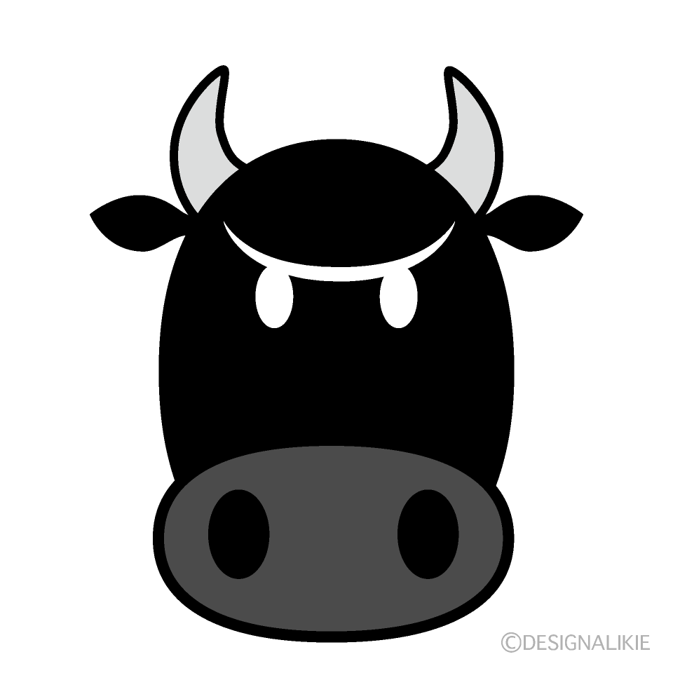 怒る黒牛の顔イラストのフリー素材 イラストイメージ