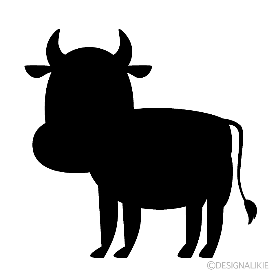 黒牛シルエットイラストのフリー素材 イラストイメージ