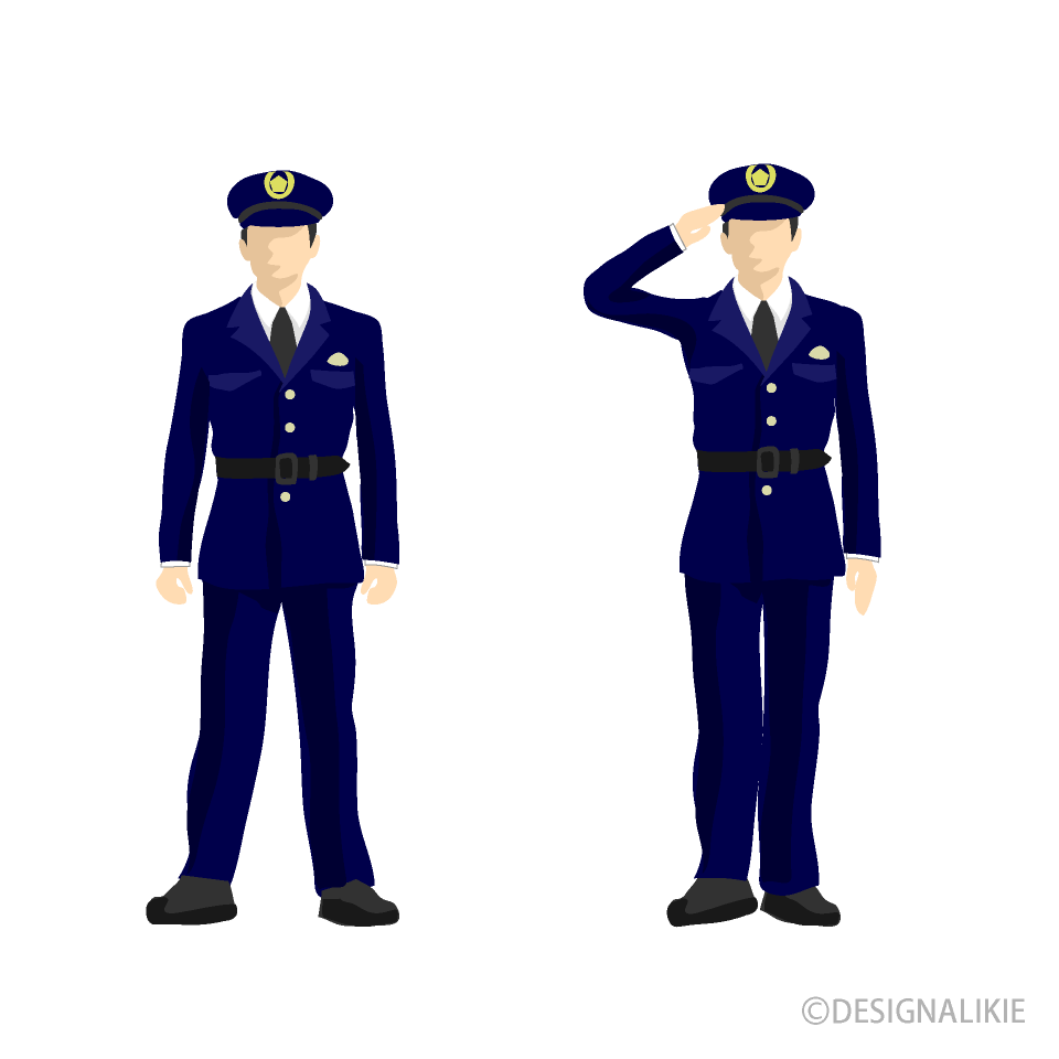 敬礼する警察官の無料イラスト素材 イラストイメージ
