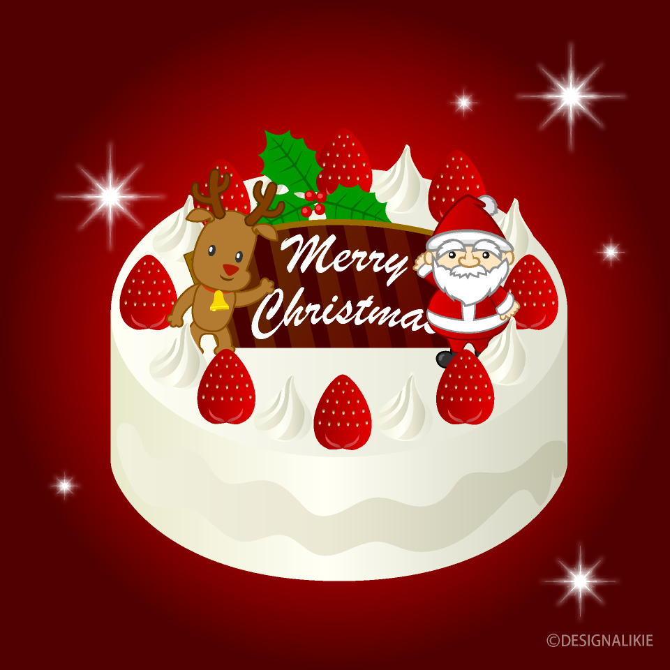 ケーキのメリークリスマスカードイラストのフリー素材 イラストイメージ
