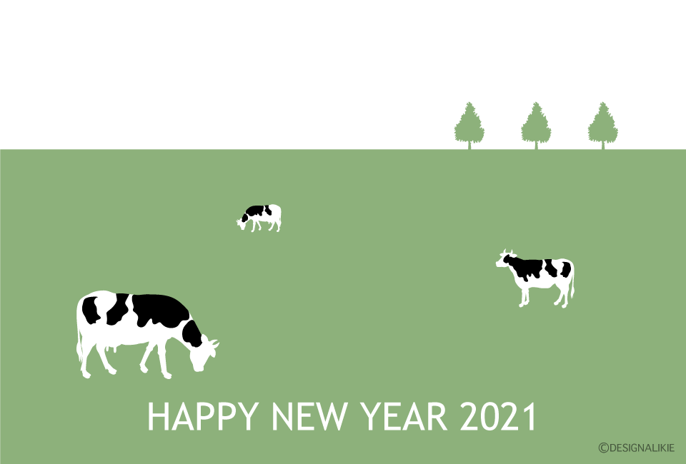 シンプルな放牧牛の年賀状