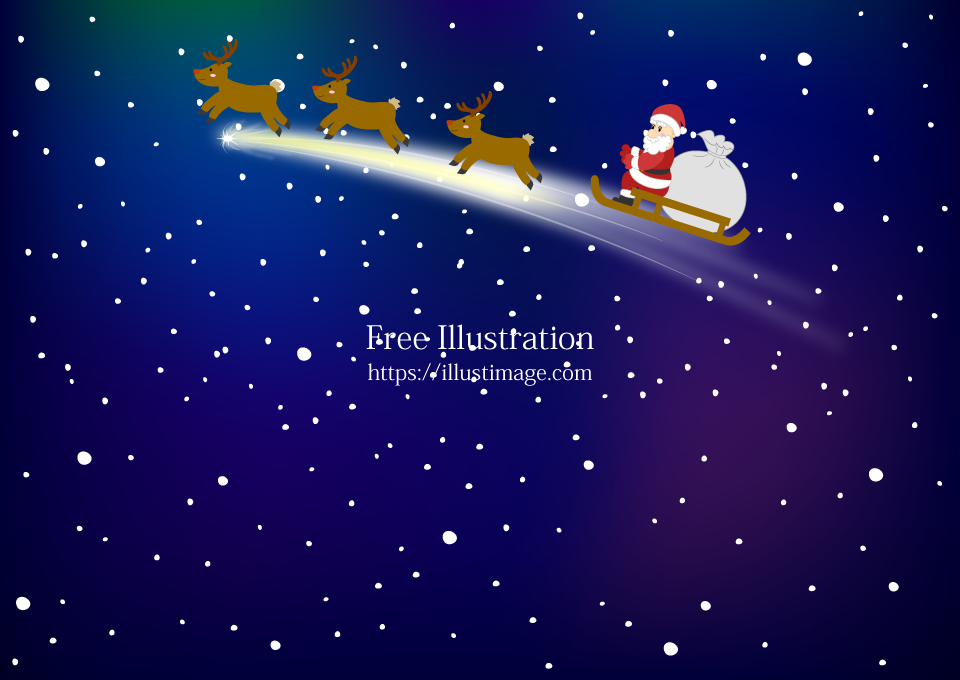 サンタ飛ぶ夜空の壁紙イラストのフリー素材 イラストイメージ