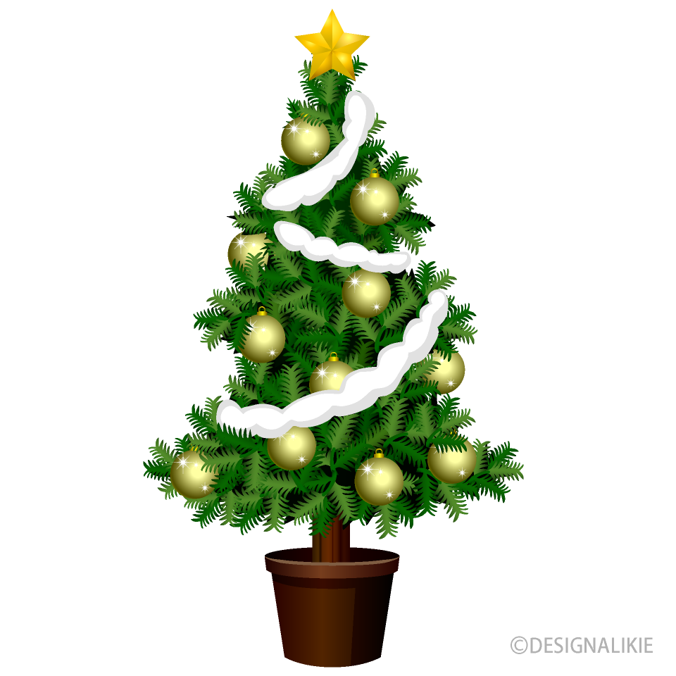 金飾りクリスマスツリーの無料イラスト素材 イラストイメージ
