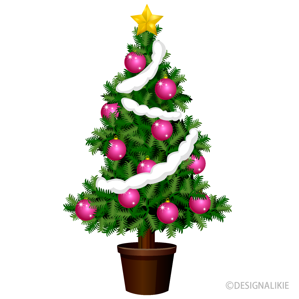 ピンク飾りクリスマスツリーイラストのフリー素材 イラストイメージ