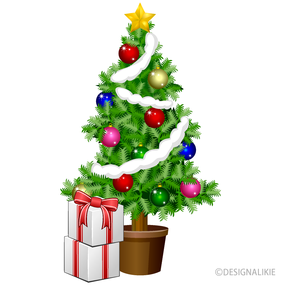 クリスマスツリーとプレゼントイラストのフリー素材 イラストイメージ