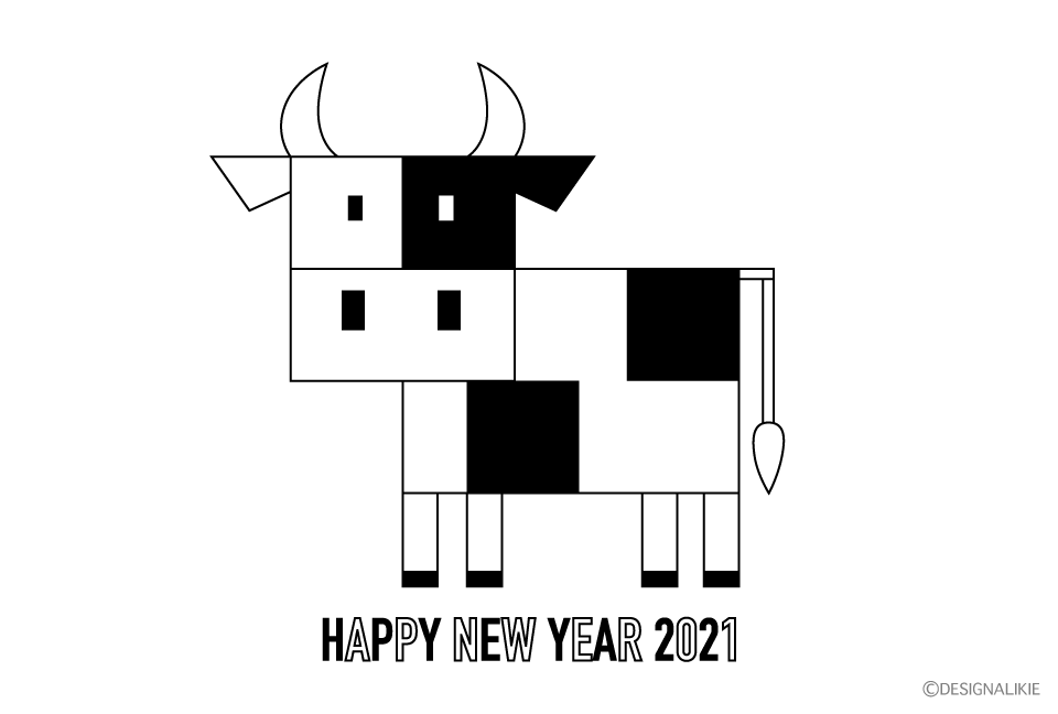 かわいい四角牛の年賀状イラストのフリー素材 イラストイメージ