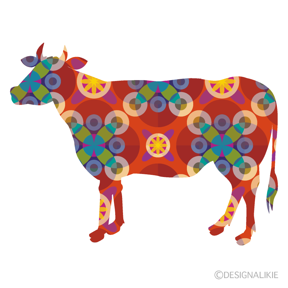 和柄の牛シルエットイラストのフリー素材 イラストイメージ