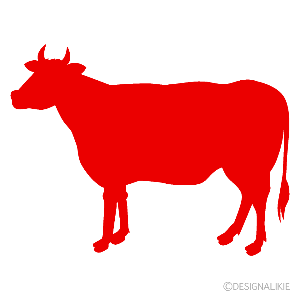 赤色の牛シルエットイラストのフリー素材 イラストイメージ