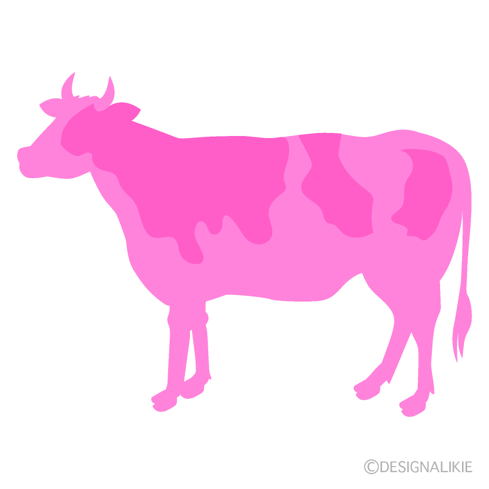 ピンクの牛シルエットイラストのフリー素材 イラストイメージ