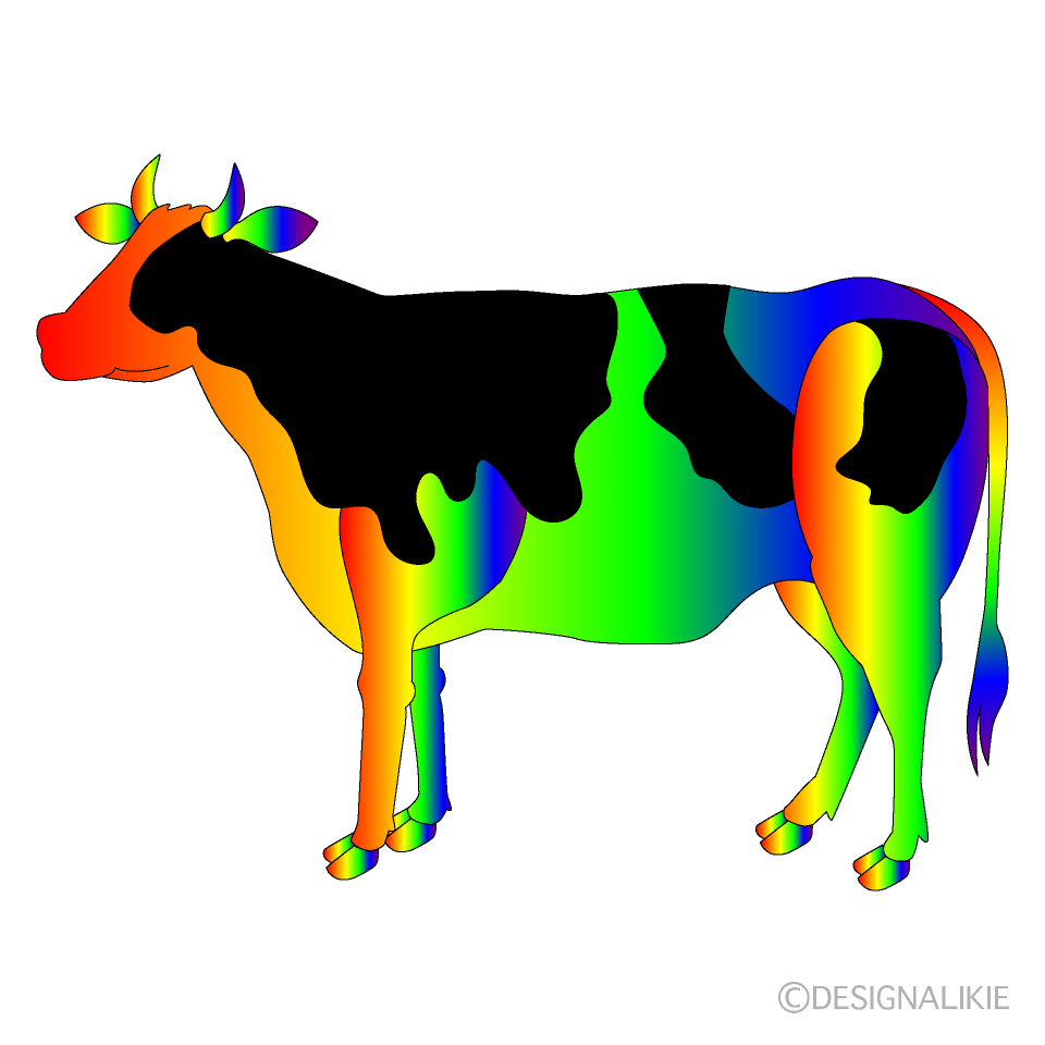 虹色の牛シルエットイラストのフリー素材 イラストイメージ