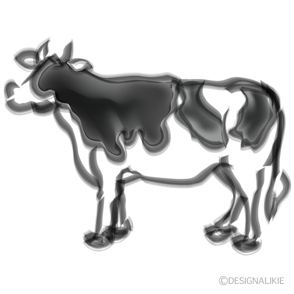 墨絵の牛シルエットイラストのフリー素材 イラストイメージ