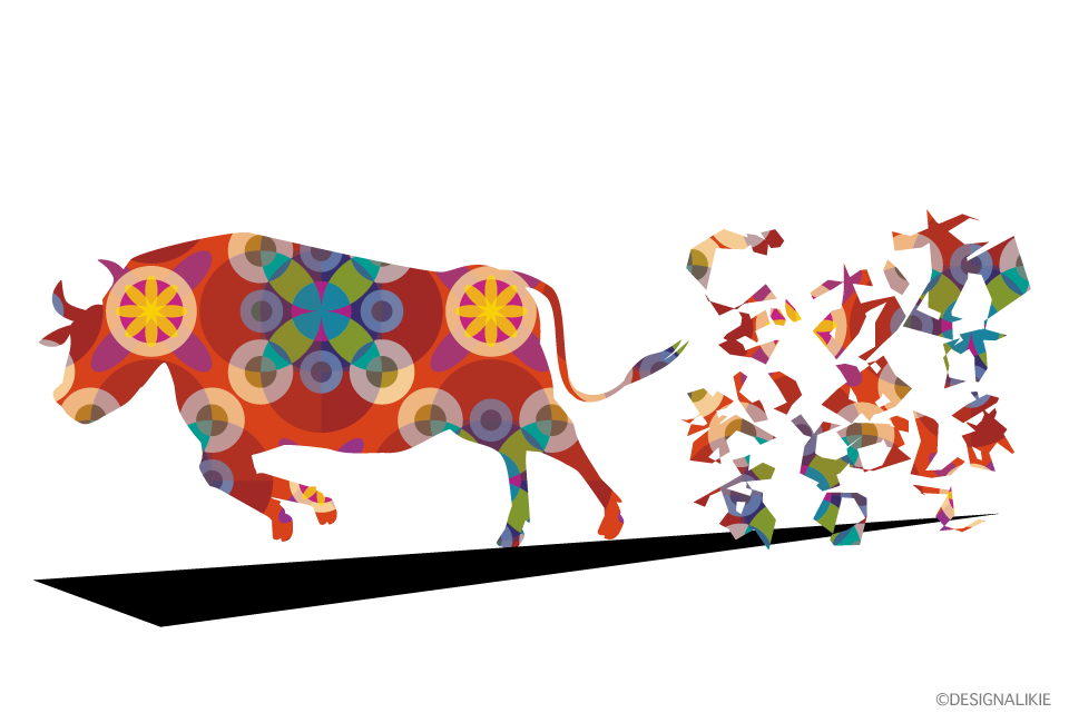 闘牛の和柄年賀状の無料イラスト素材 イラストイメージ