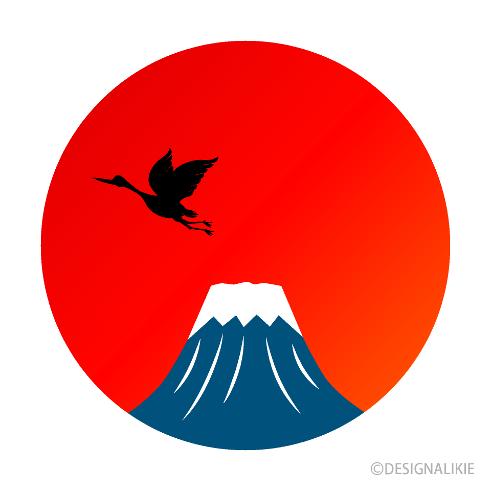 富士山と鶴の無料イラスト素材 イラストイメージ