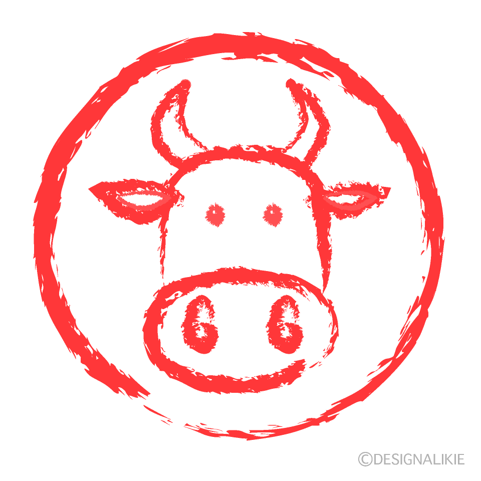 かわいい牛顔の印鑑の無料イラスト素材 イラストイメージ