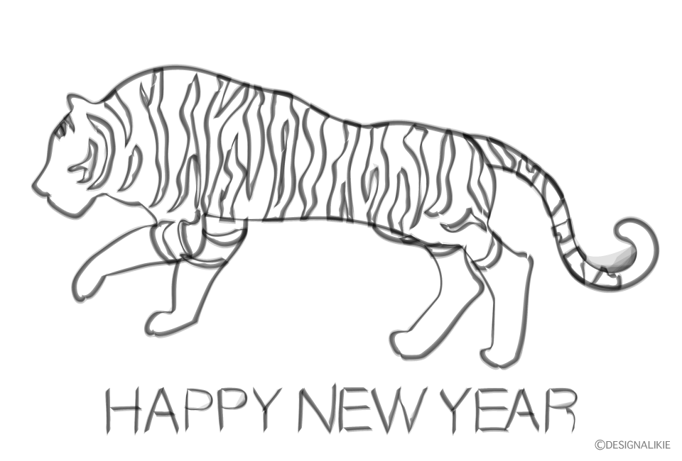 筆画の虎トラ年賀状イラストのフリー素材 イラストイメージ