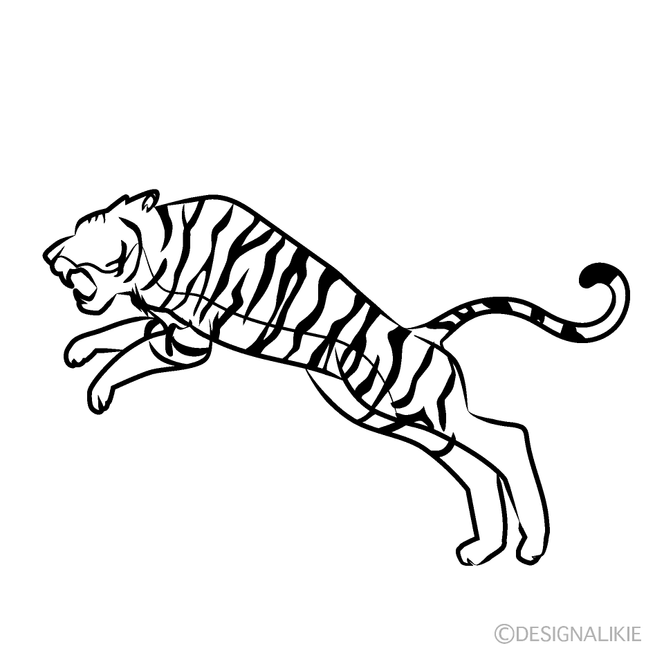 虎シルエットの線画イラストのフリー素材 イラストイメージ