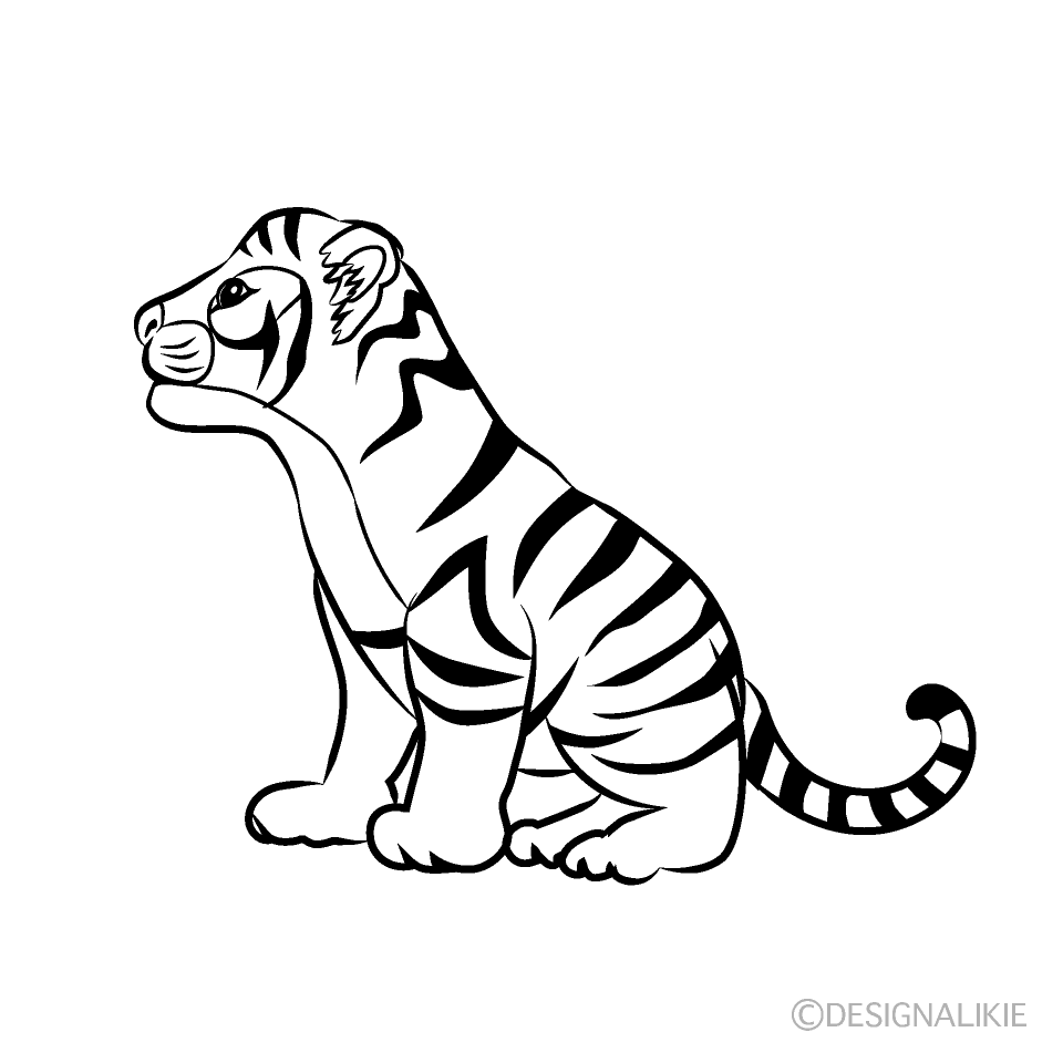 小虎の線画イラストのフリー素材 イラストイメージ