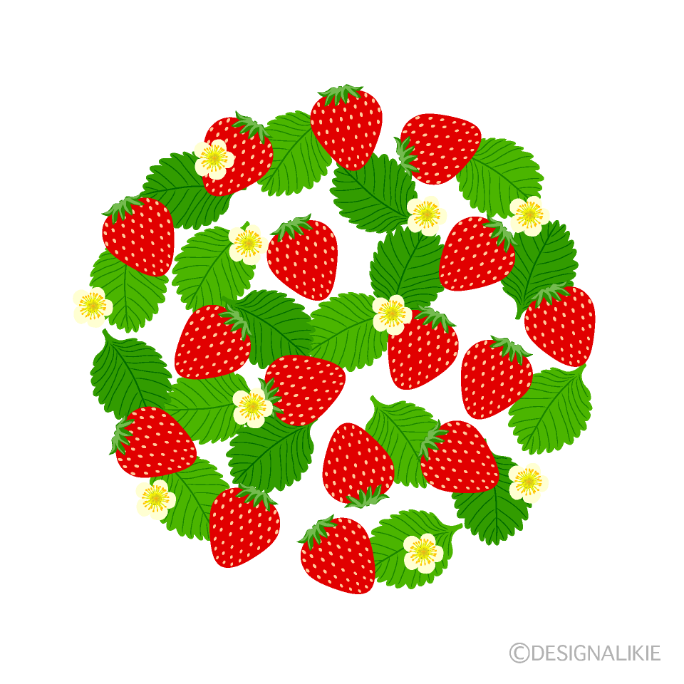 苺と花サークルイラストのフリー素材 イラストイメージ