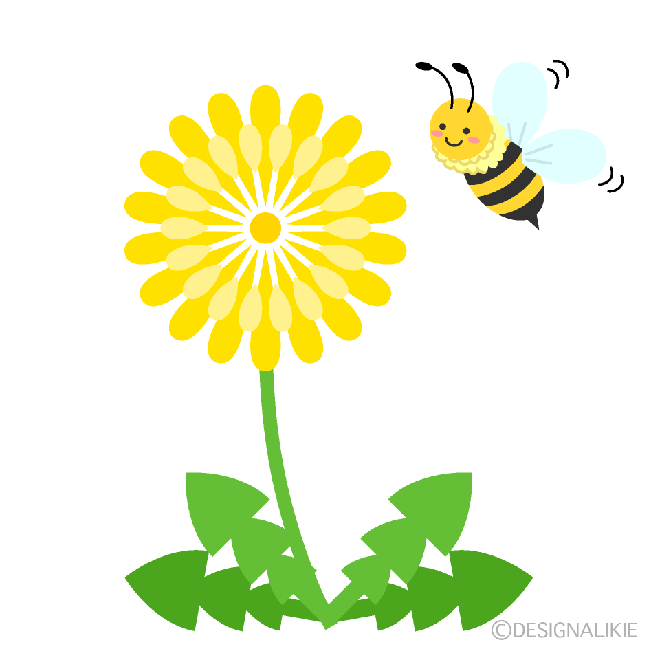 かわいいタンポポとミツバチの無料イラスト素材 イラストイメージ