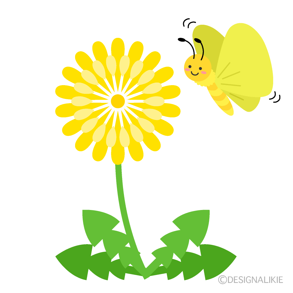 かわいいタンポポと蝶々の無料イラスト素材 イラストイメージ