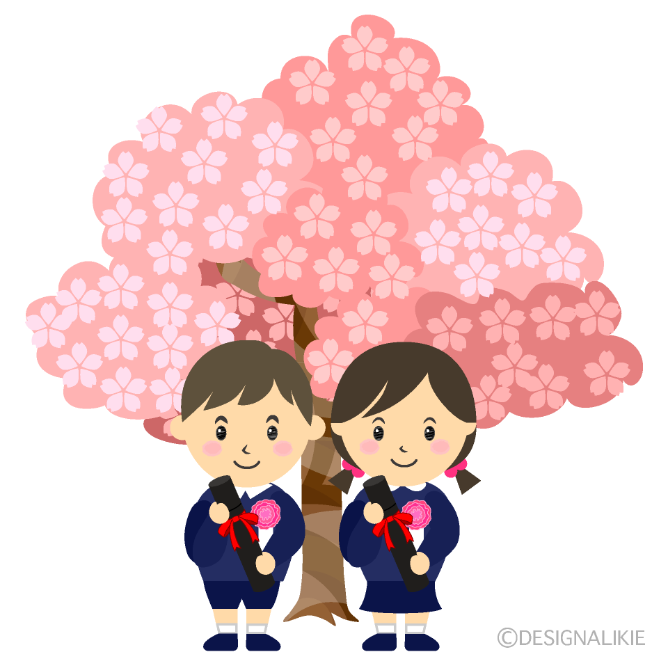 卒業生と桜の木