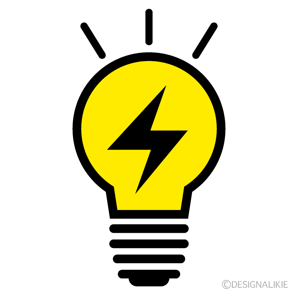 電気で光る電球イラストのフリー素材 イラストイメージ
