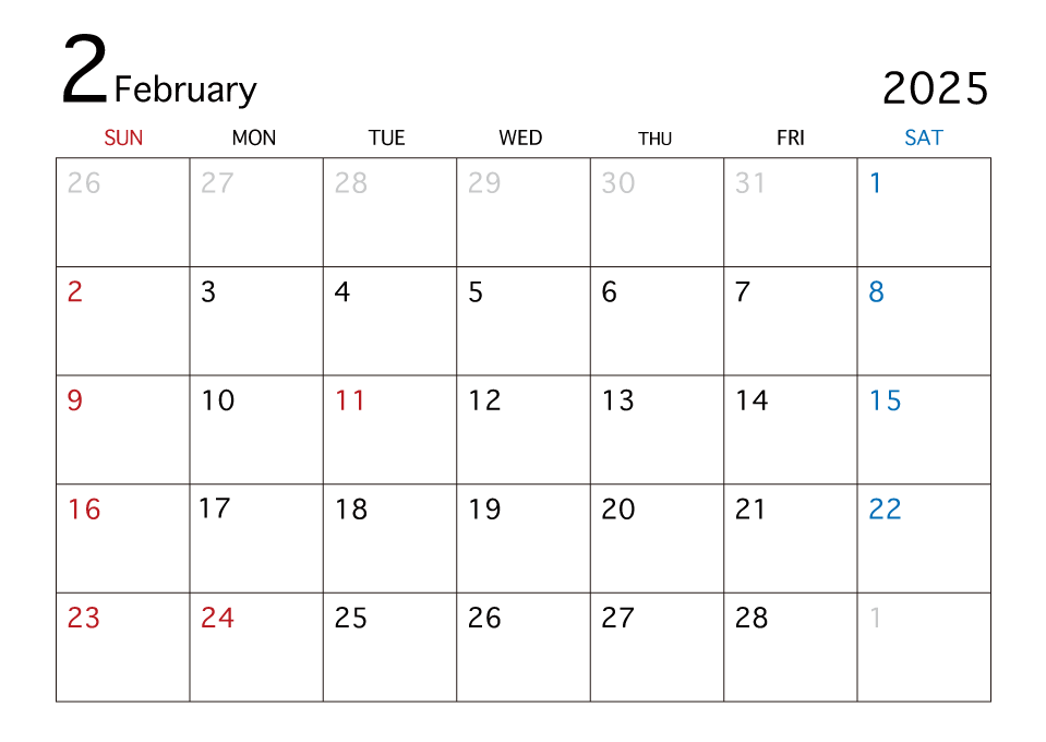2019年2月カレンダーの無料イラスト素材 イラストイメージ