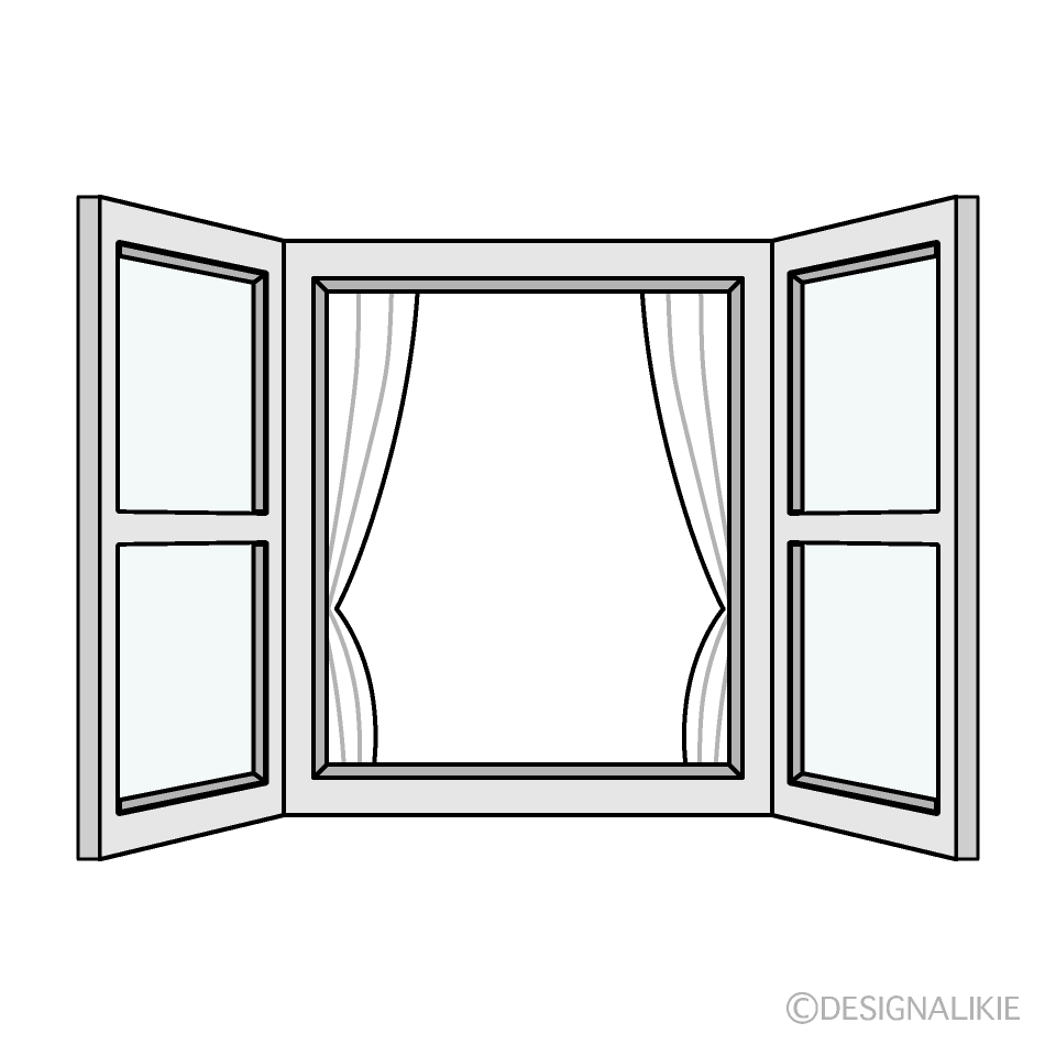 開いた窓とカーテンイラストのフリー素材 イラストイメージ