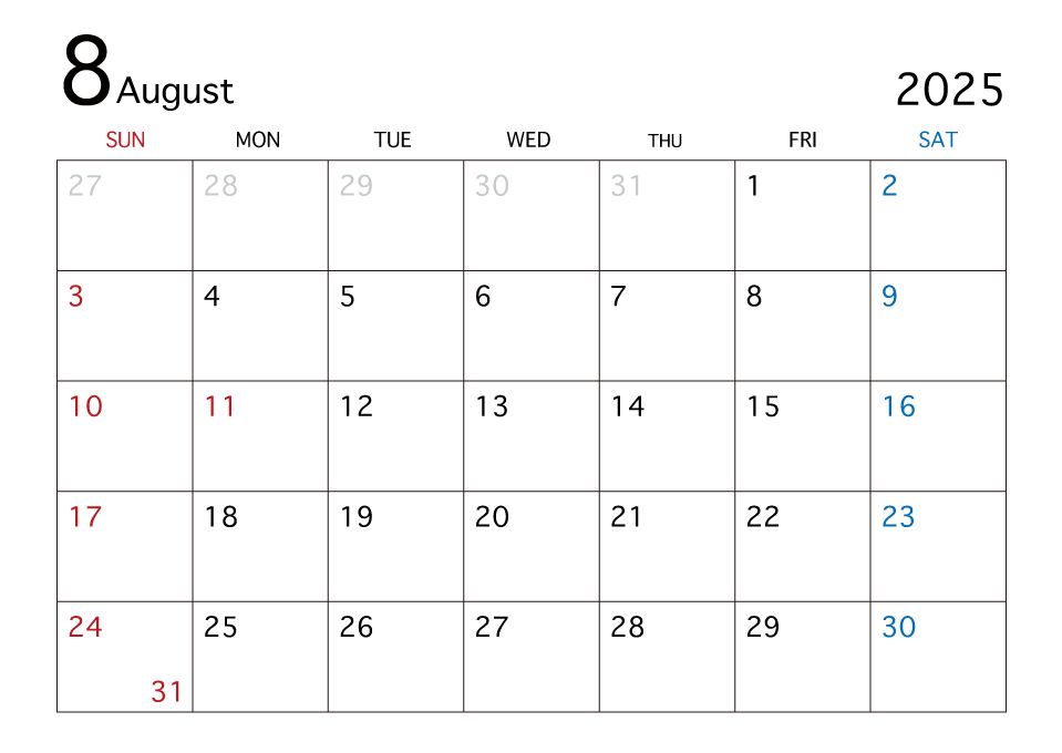 2021年8月カレンダーの無料イラスト素材 イラストイメージ