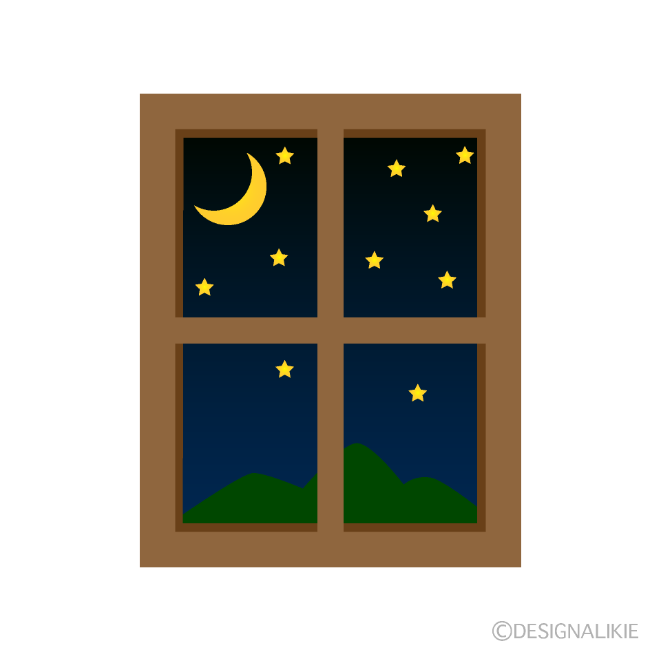 窓の夜風景イラストのフリー素材 イラストイメージ