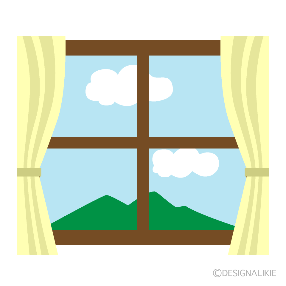 カーテンと窓の風景の無料イラスト素材 イラストイメージ