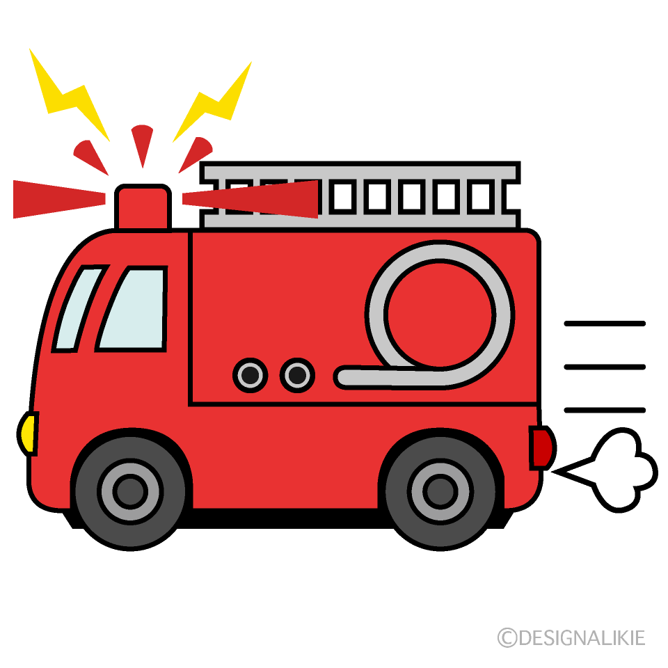 サイレンを鳴らす消防車イラストのフリー素材 イラストイメージ