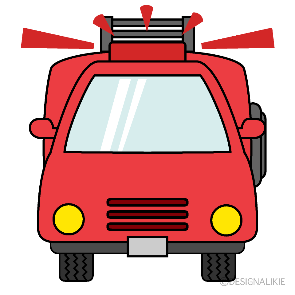 消防出動する消防車の前方の無料イラスト素材 イラストイメージ