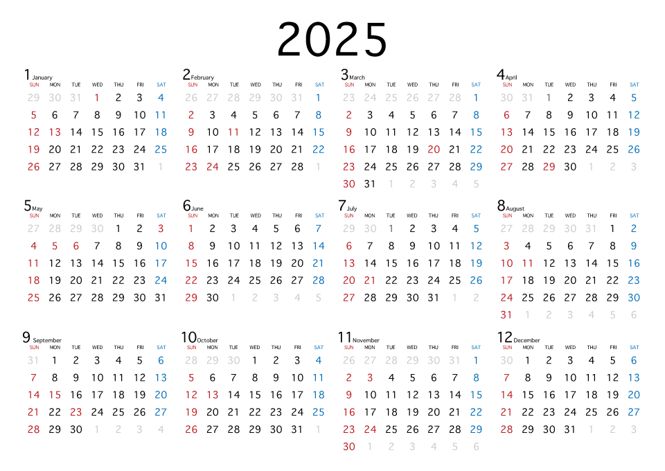 シンプルなデザインの2019年年カレンダーの無料イラスト素材 イラスト