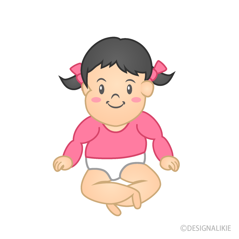 座った女の子赤ちゃんイラストのフリー素材 イラストイメージ