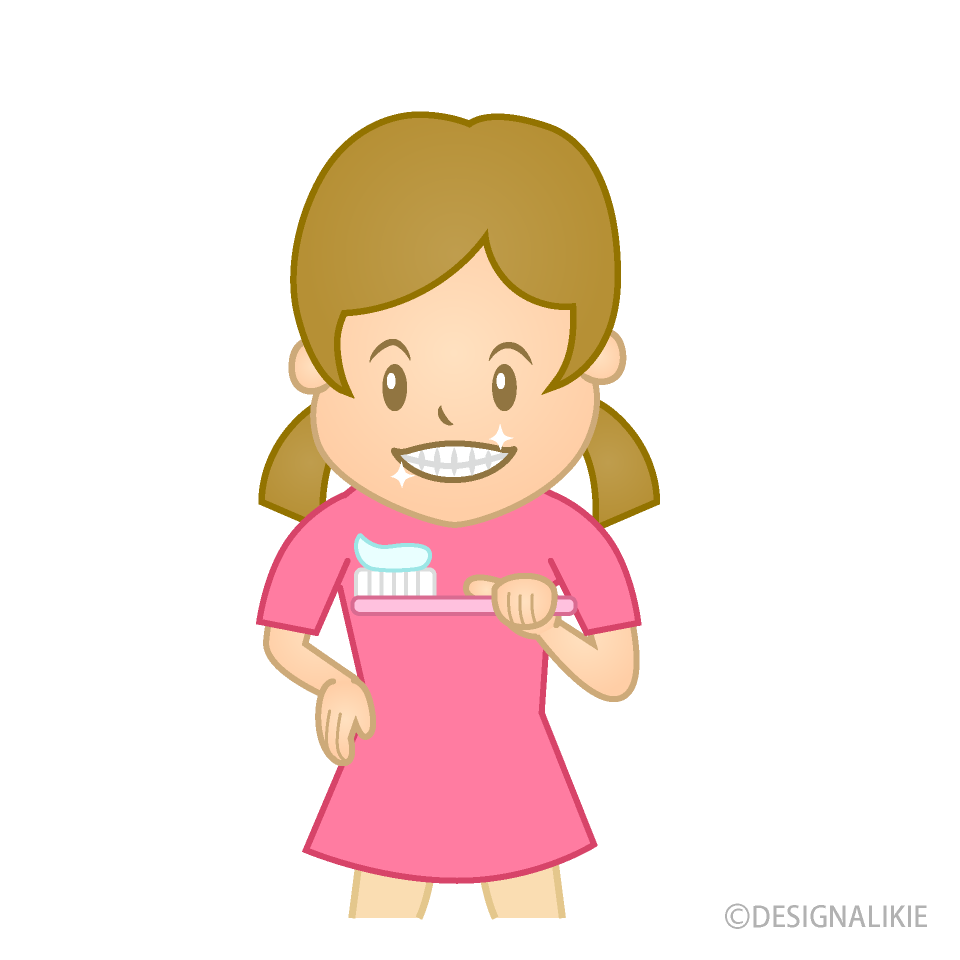 歯磨きをする女の子の無料イラスト素材 イラストイメージ