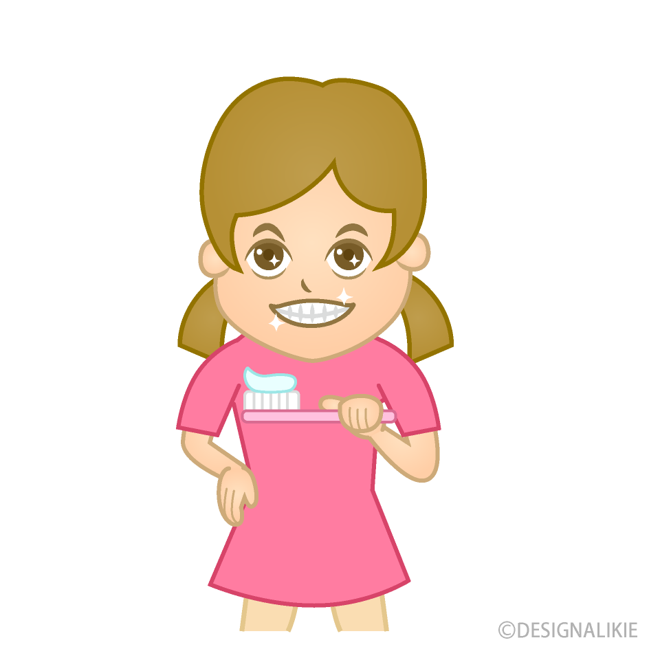 歯を磨く女の子の無料イラスト素材 イラストイメージ