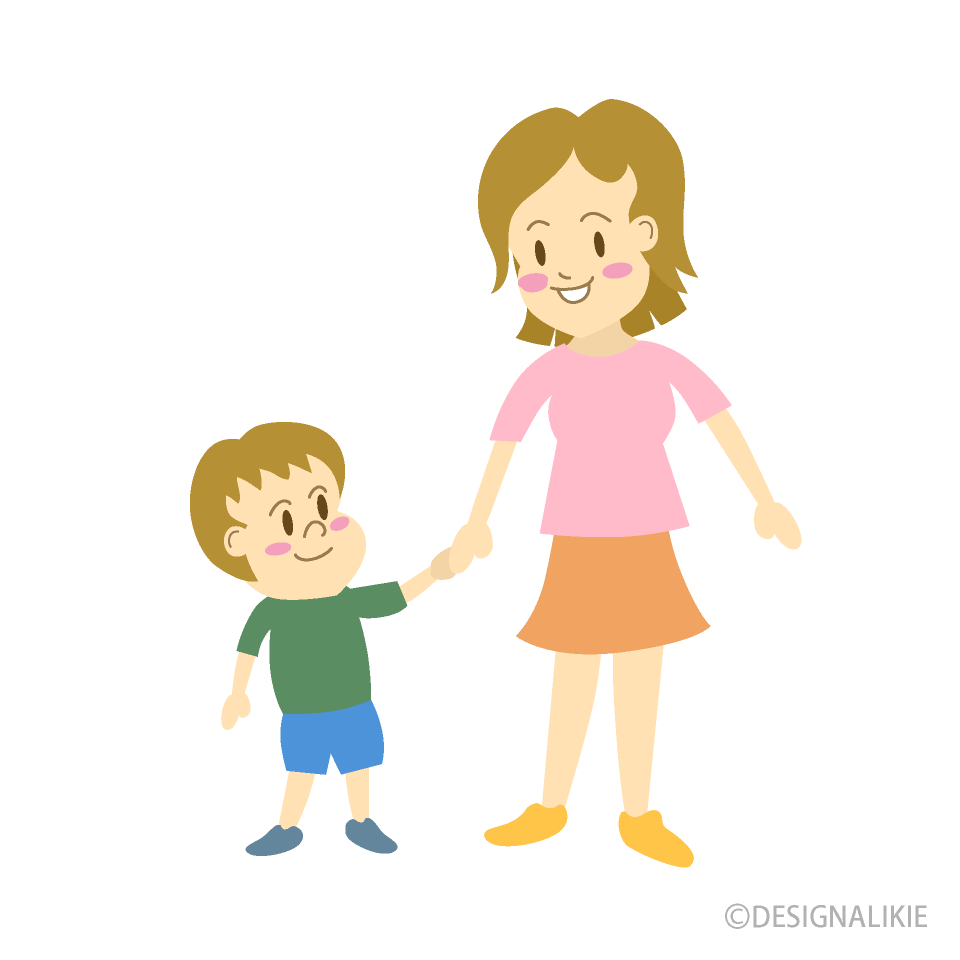 母親と男の子の親子の無料イラスト素材 イラストイメージ