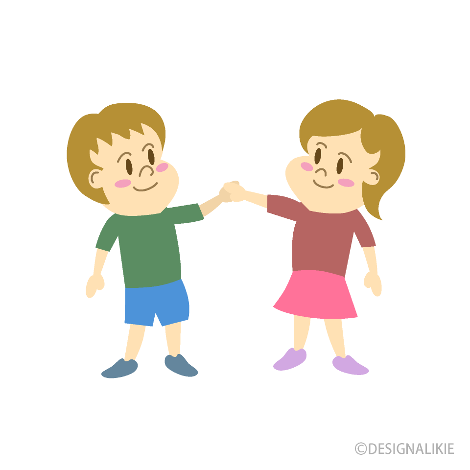 手を繋いだ男の子と女の子イラストのフリー素材 イラストイメージ
