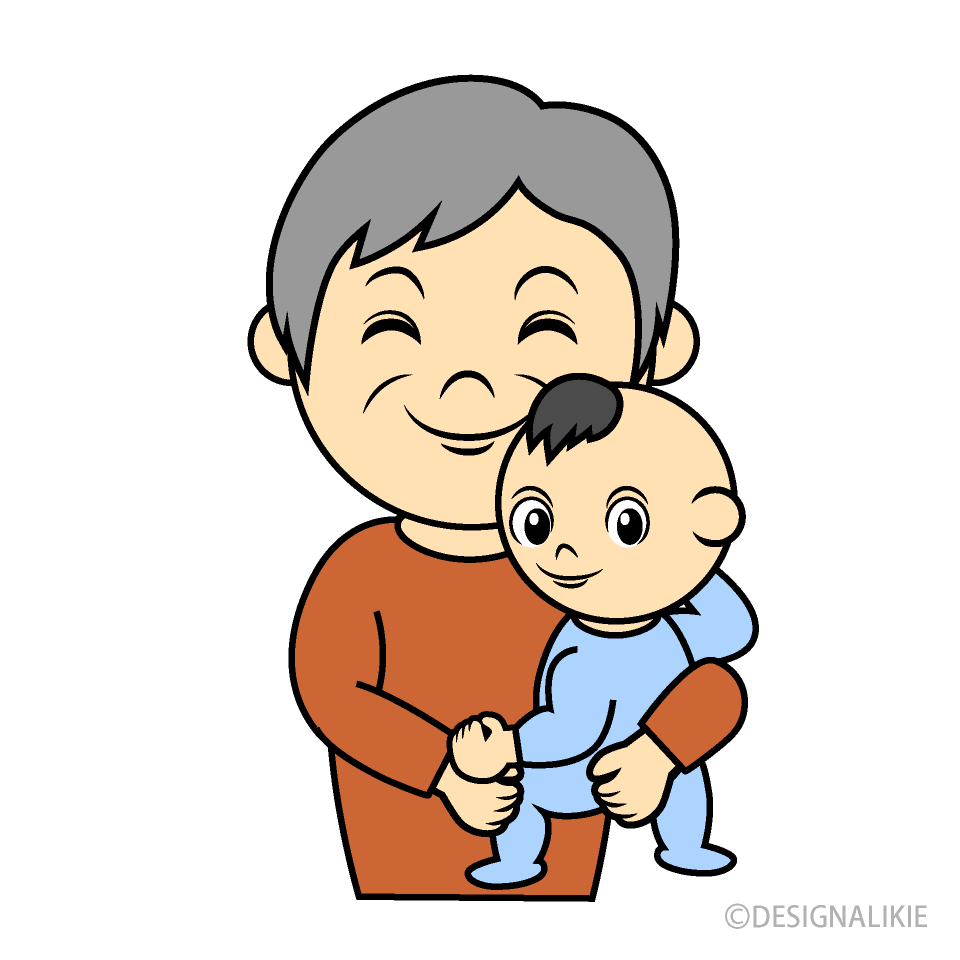 孫を抱っこするおじいちゃんの無料イラスト素材 イラストイメージ