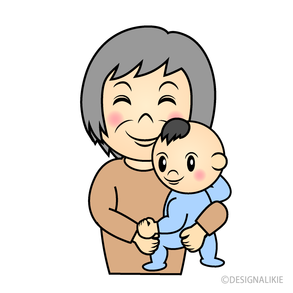 赤ちゃんの孫を抱っこしたお婆ちゃんイラストのフリー素材 イラストイメージ