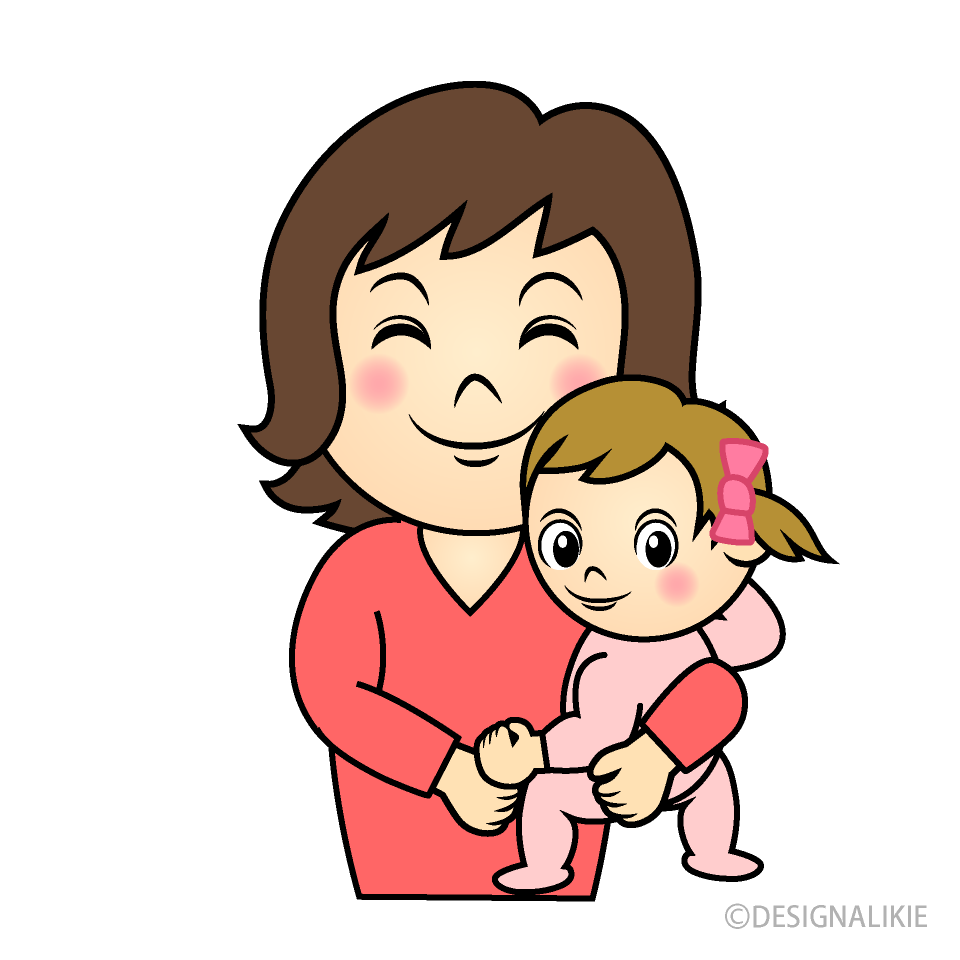 女の子の赤ちゃんを抱っこした母親の無料イラスト素材 イラストイメージ