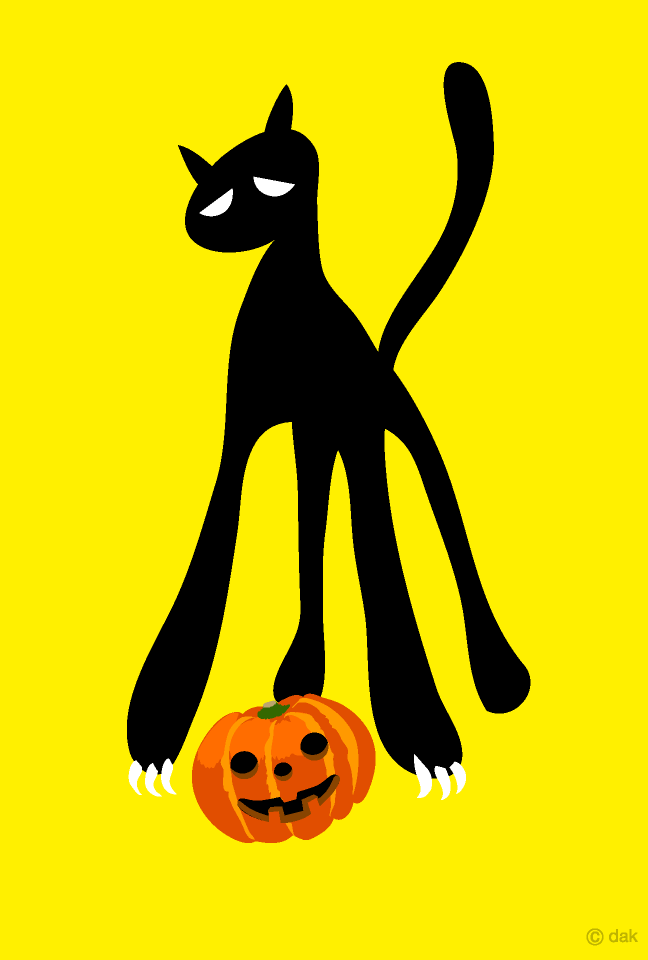 黒猫とハロウィンイラストのフリー素材 イラストイメージ