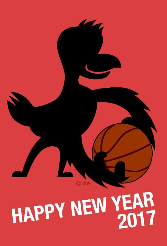バスケのニワトリ年賀状の無料イラスト素材 イラストイメージ