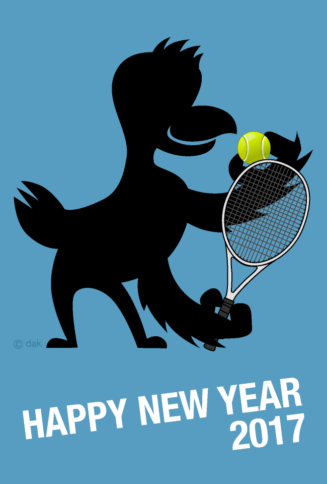 テニスするニワトリ年賀状の無料イラスト素材 イラストイメージ