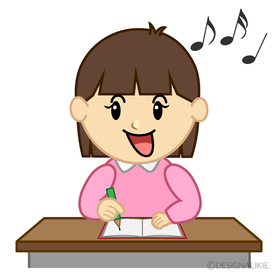 歌う勉強する女の子イラストのフリー素材 イラストイメージ
