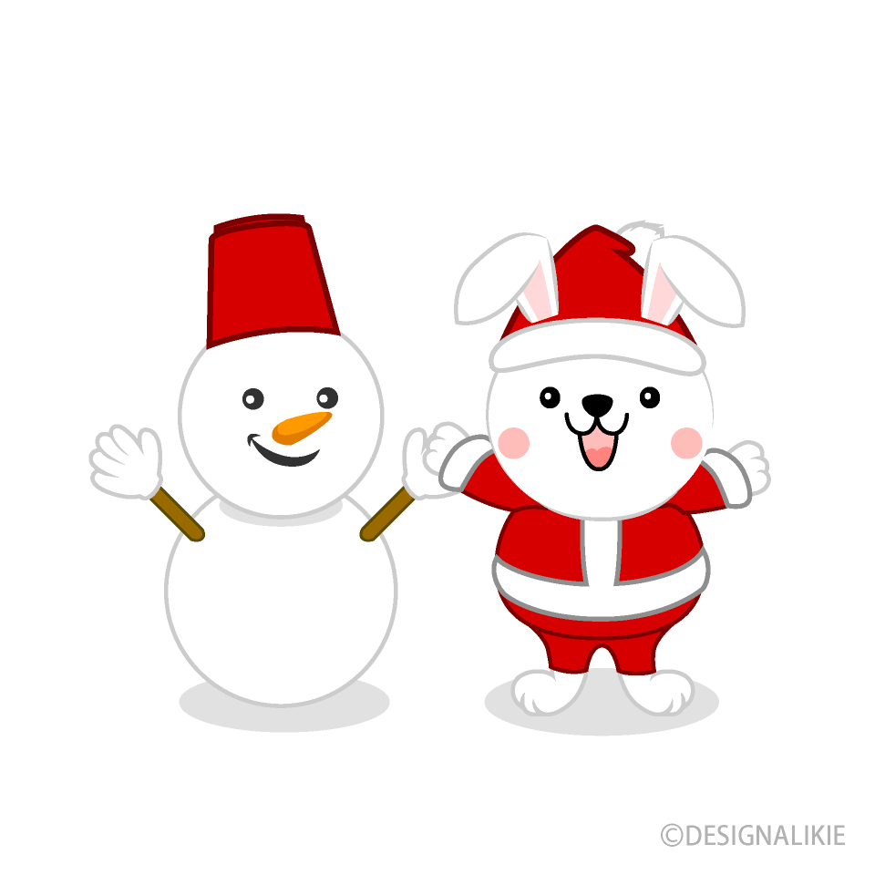 ウサギと雪だるまのクリスマスの無料イラスト素材 イラストイメージ