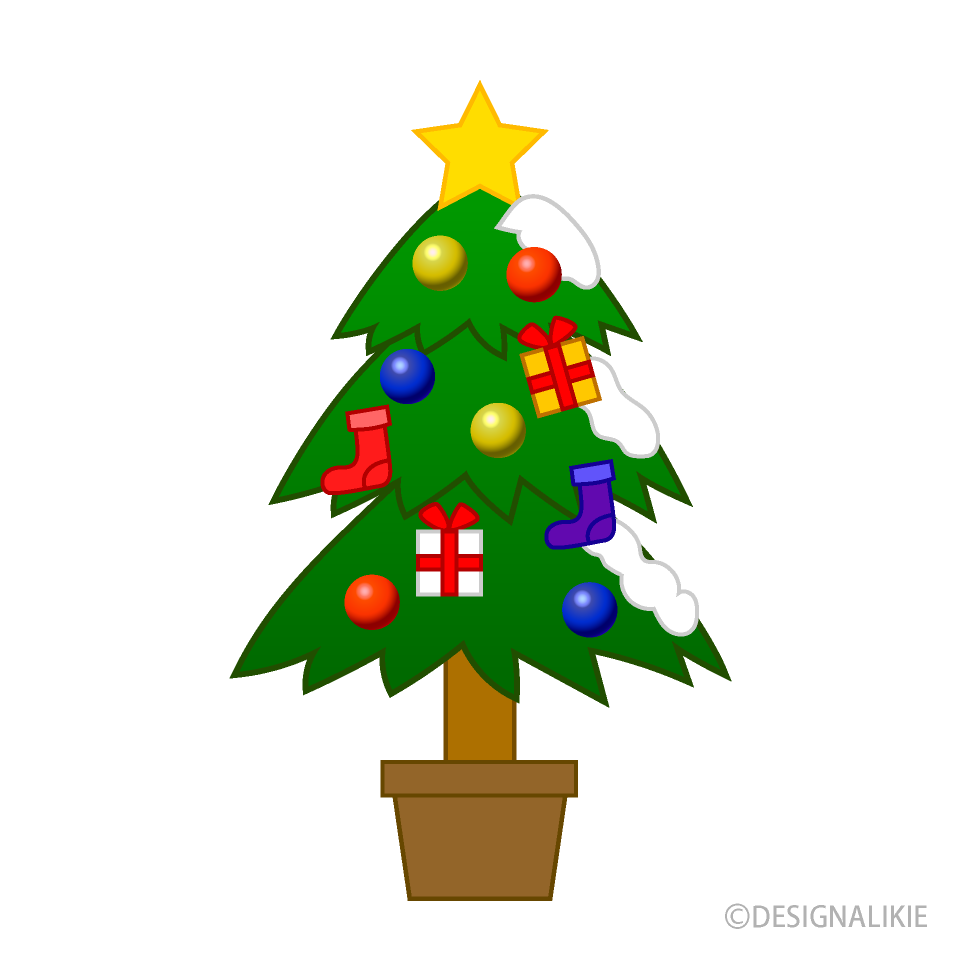 プレゼントのクリスマスツリーの無料イラスト素材 イラストイメージ
