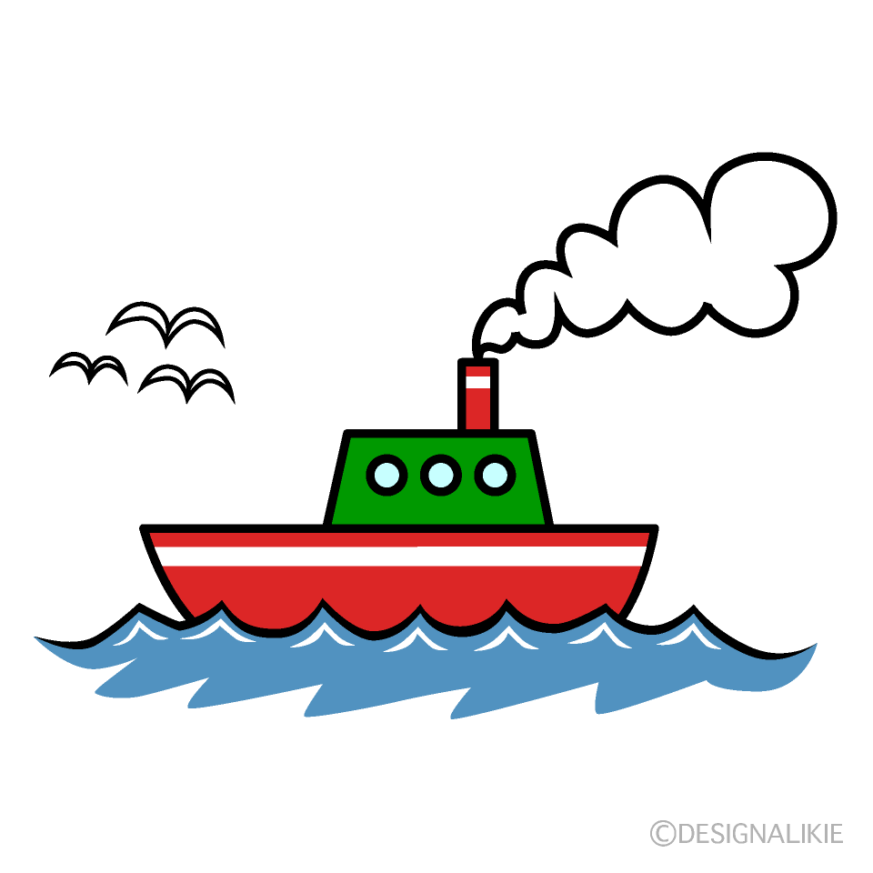 船とカモメイラストのフリー素材 イラストイメージ